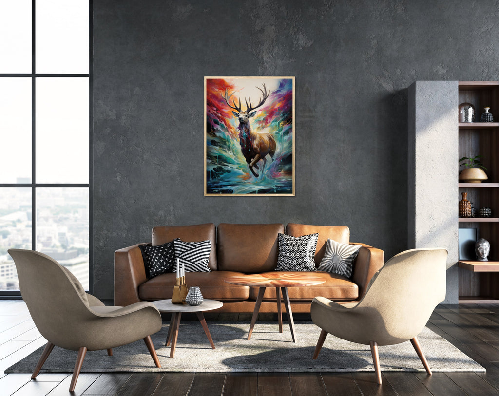 Majestic Stag in the Rainbow's Embrace - Plakat